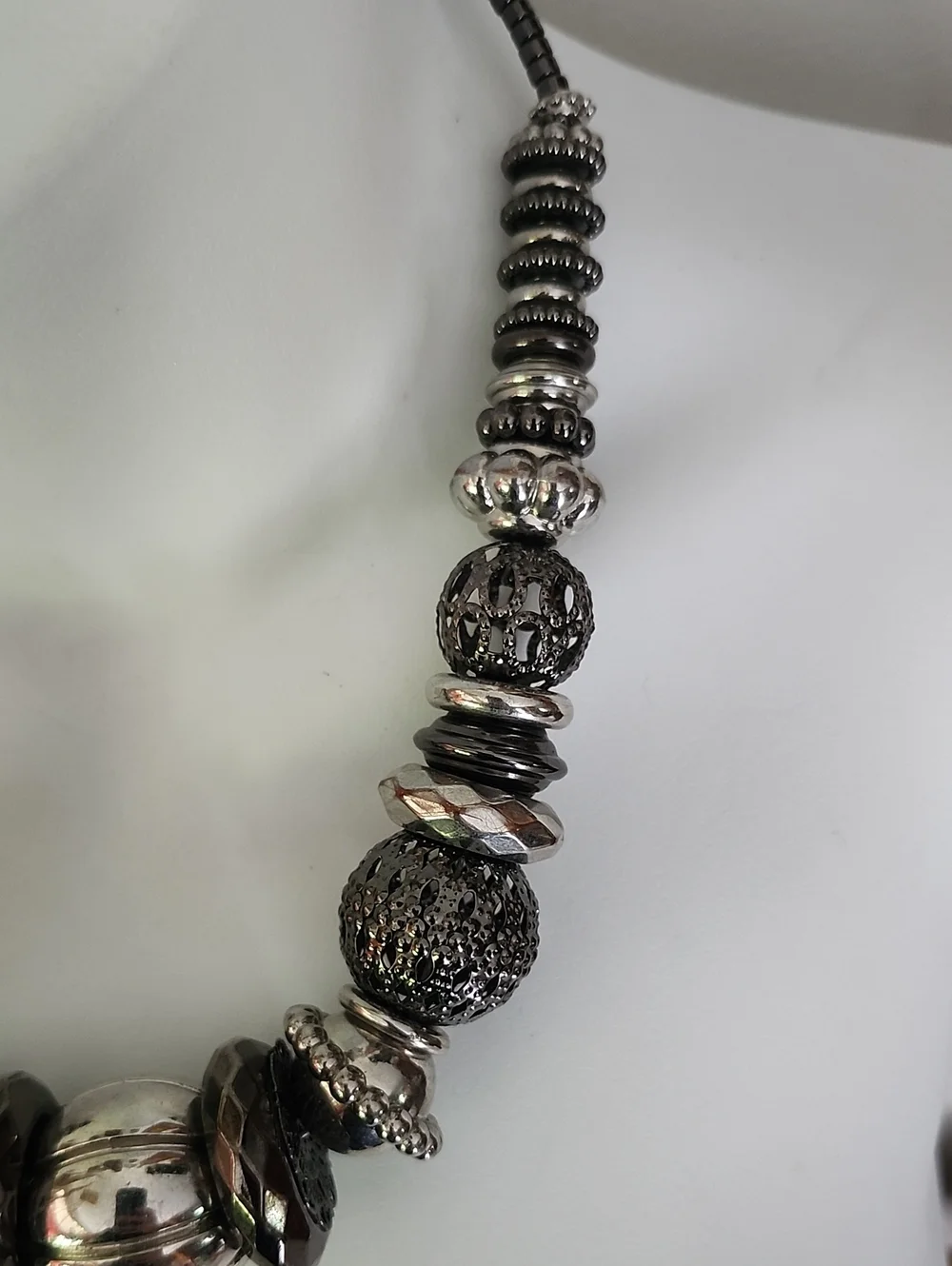 Bold Sterling-Look Gunmetal Bead Statement Necklace